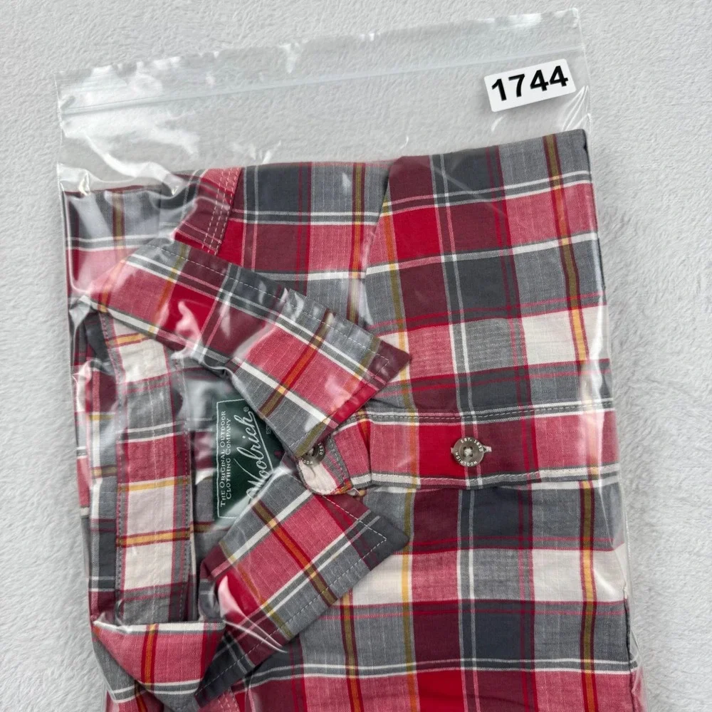 Woolrich Button Down Shirt Mens XL Red Plaid Short Sleeve Organic Cotton Stretch